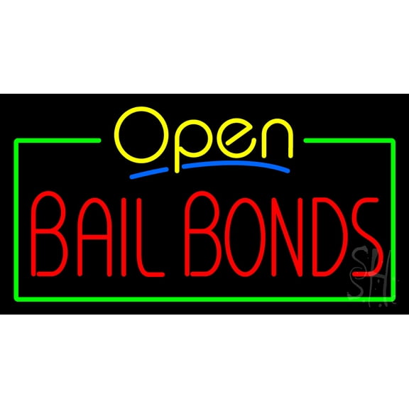 Yellow Open Bail Bonds Green Line LED Neon Sign 13 x 24 - inches, Black Square Cut Acrylic Backing, with Dimmer - Bright and Premium built indoor LED Neon Sign for Defence Force.