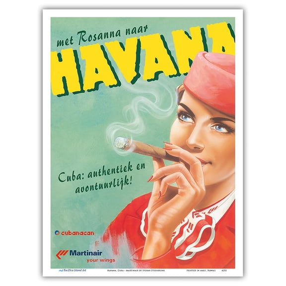 Havana Cuba with Rosanna - Martinair Stewardess Series - Vintage Airline Travel Poster by Sylvan Steenbrink - Master Art Print (Unframed) 9in x 12in