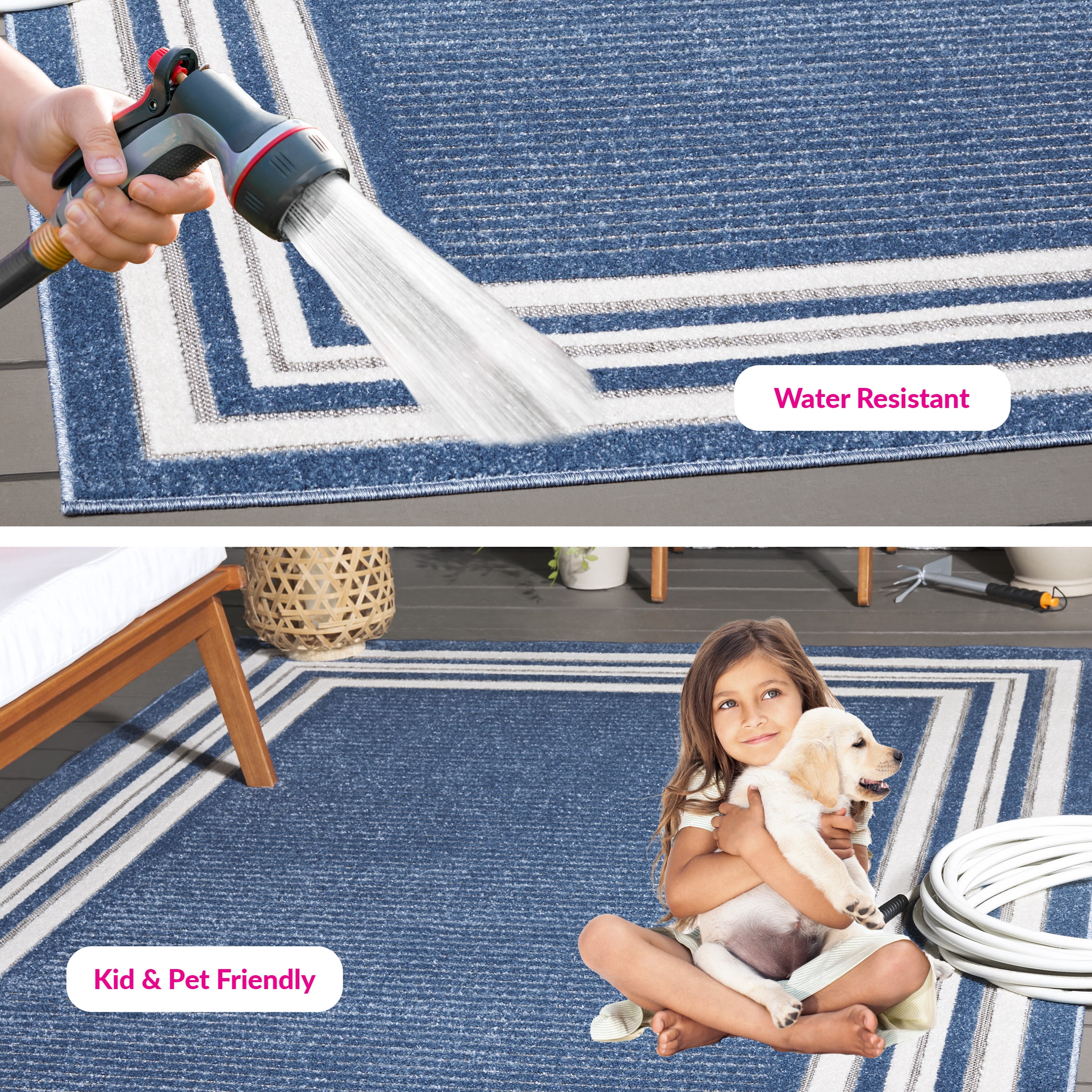 SAFAVIEH Cabana Henry Striped Indoor/Outdoor Area Rug, Light Blue/Ivory, 4'5" x 6'5"