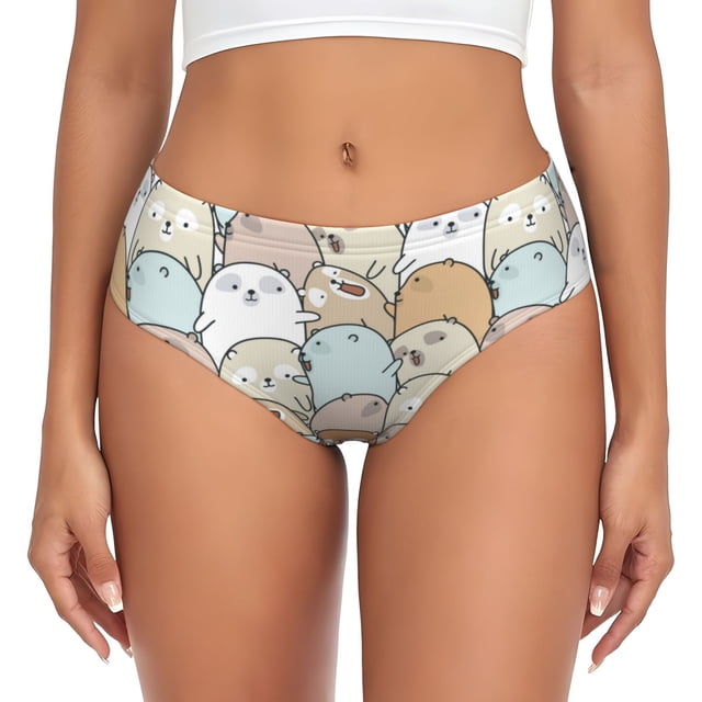 Balery Lovely Bear Ropa Interior de Algodón para Mujer con Dibujo – Braguitas Cómodas y Elásticas, Estilo Clásico-4X-Large