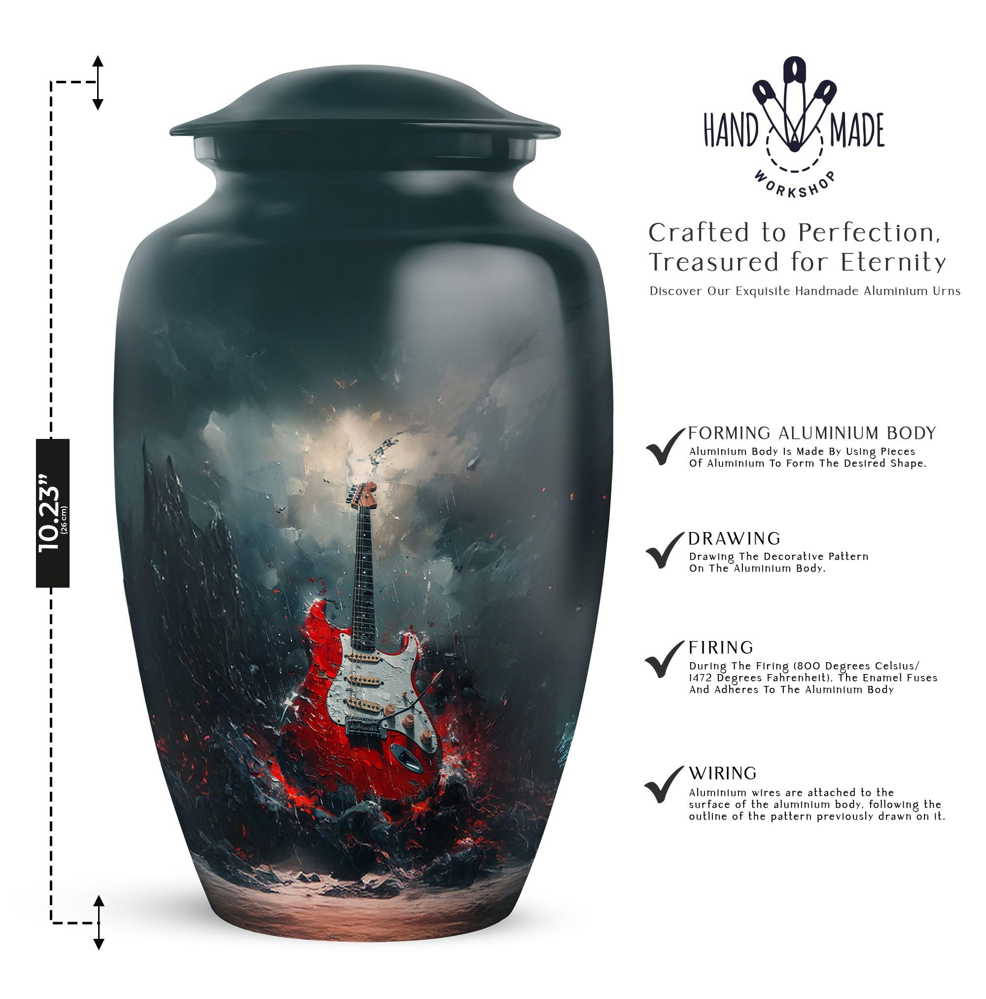 YATHABHISA Guitar Urn for Human Ashes, Adult Cremation Memorial, Decorative Urns for Men, Keepsake, Black, Combo (1Pc 10 Inch & 4Pcs 3 Inch)