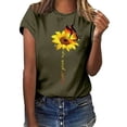 thumbnail image 3 of Blouse Été Manches Courtes T-shirt Tournesol Imprimé Col Rond Été Manches Courtes Top, Vert, XXL, 3 of 5