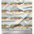 thumbnail image 1 of Soimoi Blue Heavy Satin Fabric House & Landscape Nature Print Fabric by the Yard 54 Inch Wide, 1 of 3