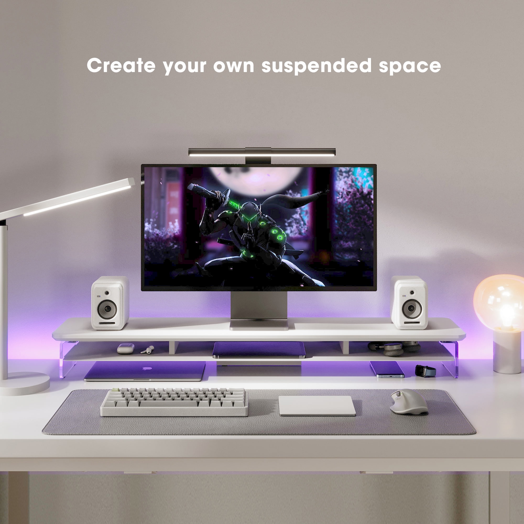Fenge 42.5 Inches Acrylic Monitor Stand Riser with Metal Storage