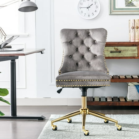gray velvet button office chair product