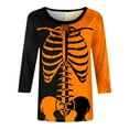 thumbnail image 6 of VKOYWKM Women Halloween Tops 3/4 Sleeve Funny Skeleton Graphic Tees Fall Crew Neck Loose Fit Theme Halloween T-Shirts, 6 of 6