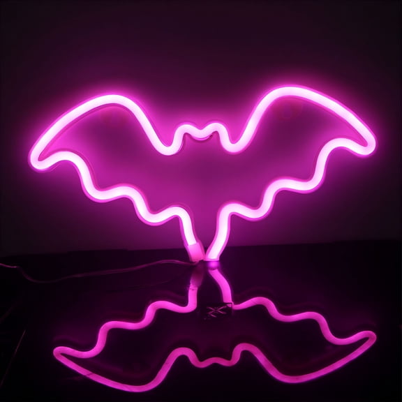 HIBIBUD LED Neon Bat Signs Halloween Decor,Halloween Bat Shaped Neon LED Lights Set USB Powered Multicolor Glow Decor for Spooky Festive Ambiance