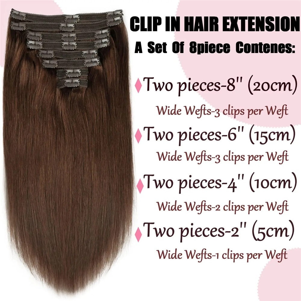 Chocolate Brown Extensions Clip in #4 Real Human Straight Real Hair Extensions