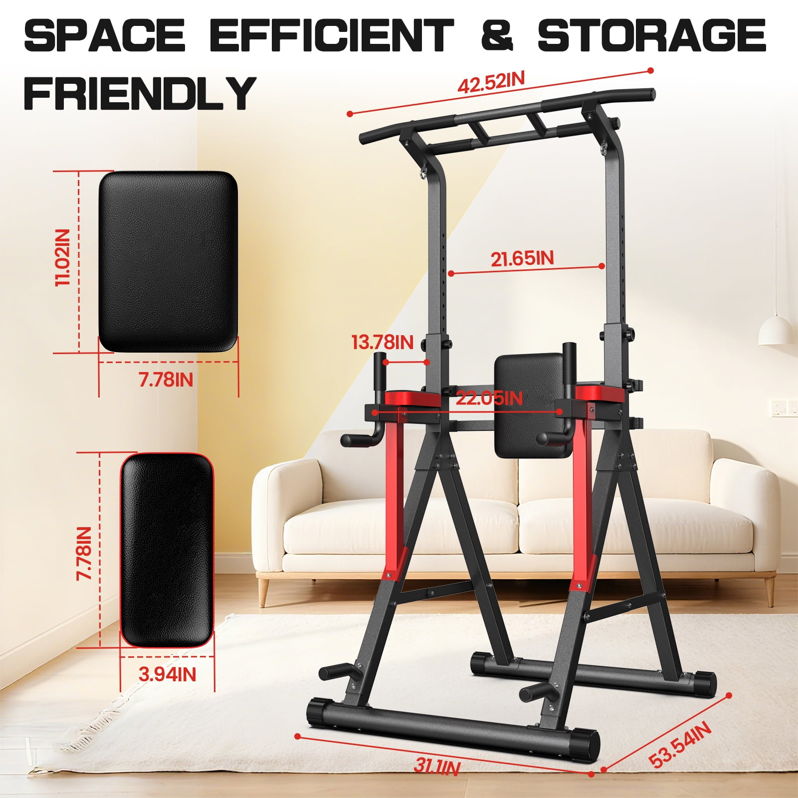HASIMAN Pull Up Bar Multi-Functional Power Tower Height Adjustable Dip Station for Gym Strength Training Equipment Stable Triangular Design 350 LBS Weight Capacity