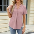 thumbnail image 2 of Kcolen Blouses for Women Casual V Neck Summer Short Sleeve Comfy Trendy Solid Color Tee Shirts Womens Business Casual Outfits,Rose Gold, 2 of 6
