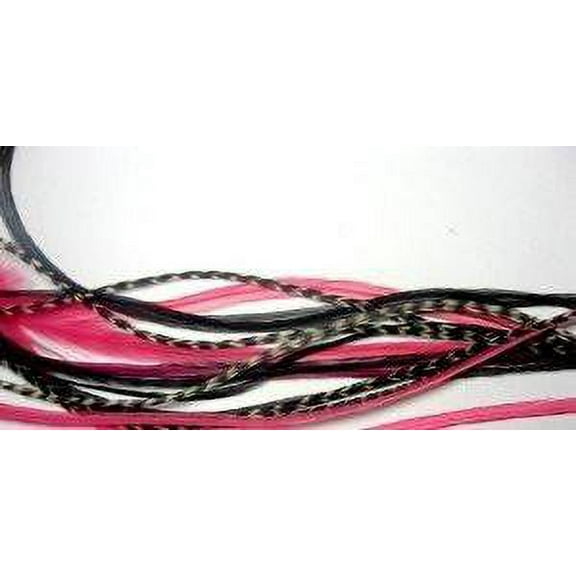 5 Feather Hair Extension Pink & Black Mix 6-11 Feathers for Hair Extension Includes 2 Silicone Micro Beads 5 Feathers