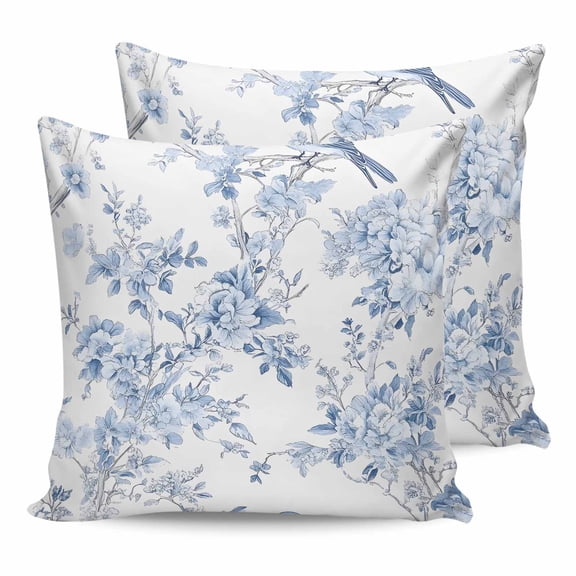 20x20 Pillow Covers Set of 2, Blue White Flowers Throw Pillow Covers Decorative Couch Cushion Case, Spring Summer Floral Botanical Microfiber Square Pillowcases for Bedroom Car Living Room