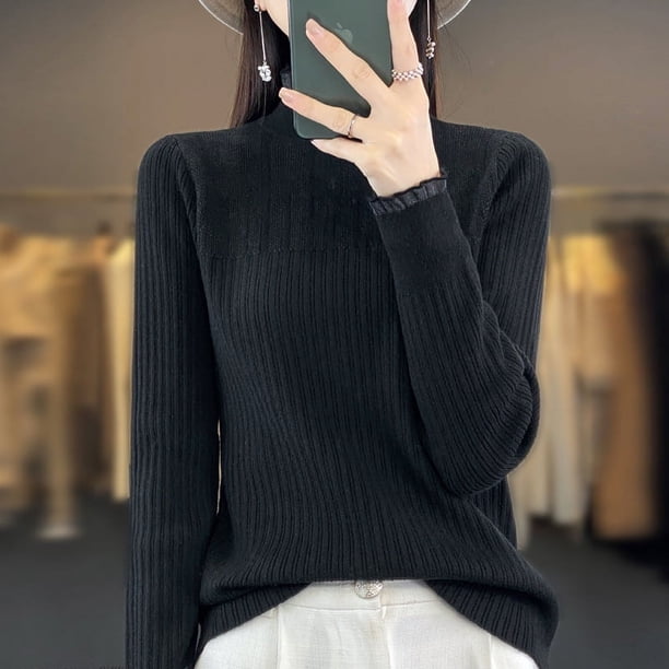 Camisa de encaje con cuello alto y media manga para mujer, suéter interior de estilo occidental a la moda para otoño e invierno