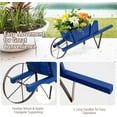 thumbnail image 5 of Wooden Wagon Planter, 27.5" x 10.5" x 11.5" Decorative Wheelbarrow Cart Plant Pot with Long Handles & Mental Supports, Single Wheel Movable Garden Flower Cart Planter for yard, backyard (Blue), 5 of 15