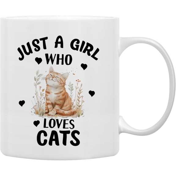 Cat Mugs for Cat Lovers, Cat Lover Gifts for Girls Women, Cat Coffee Mug, Cat Themed Coffee Mug Tea Cup Gifts for Cat Lovers Girls Women, Just a Girl Who Loves Cats Coffee Cups Ceramic 11oz