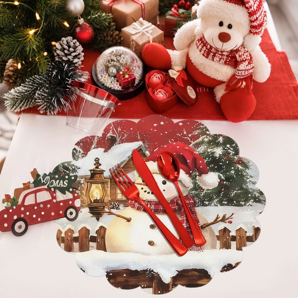 Ireezec Christmas Diatomite Placemat t Reusable Heat Resistant Washable Table Mats Holiday Dining Party Decoration Insulated Tabletop Protector for Festive Gatherings