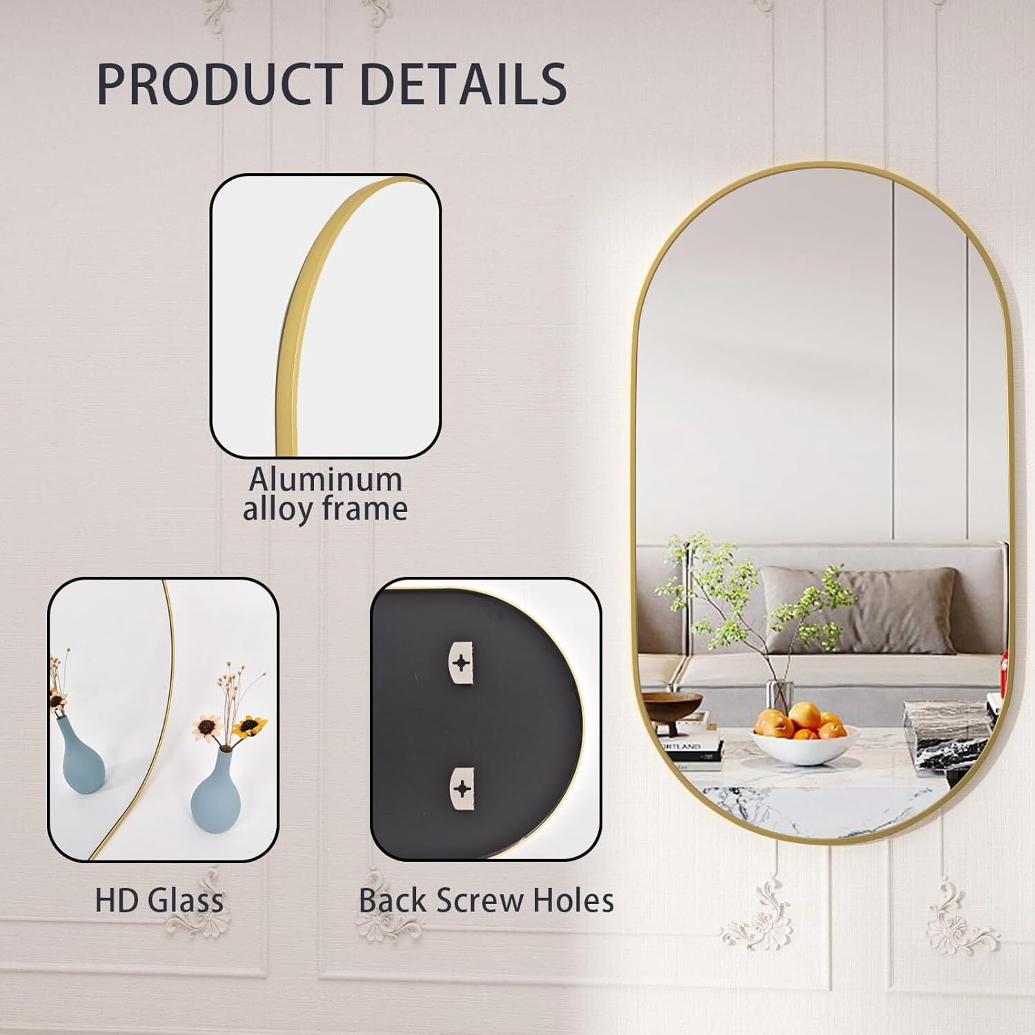 Lumora 24"x36" Oval Bathroom Mirror Wall Mounted Mirror with Metal Frame, Gold