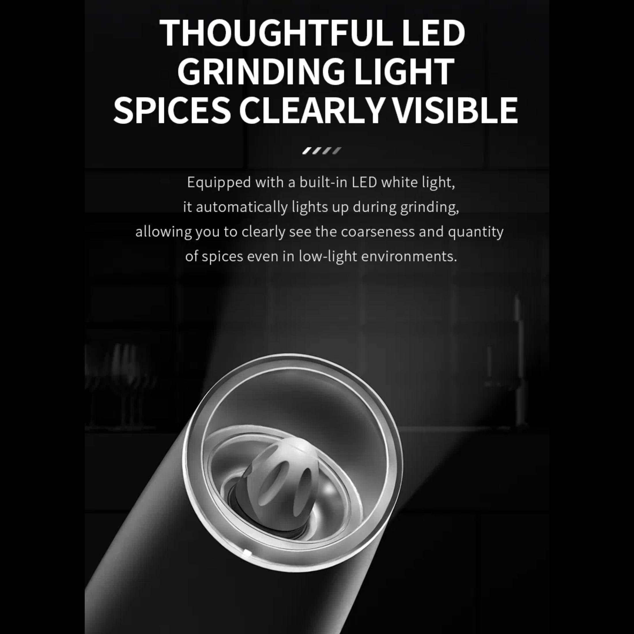 MSAS Electric Salt & Pepper Mill Grinder Shakers，Adjustable Coarseness Gravity LED Light USB Rechargeable, Black, 2 Pack