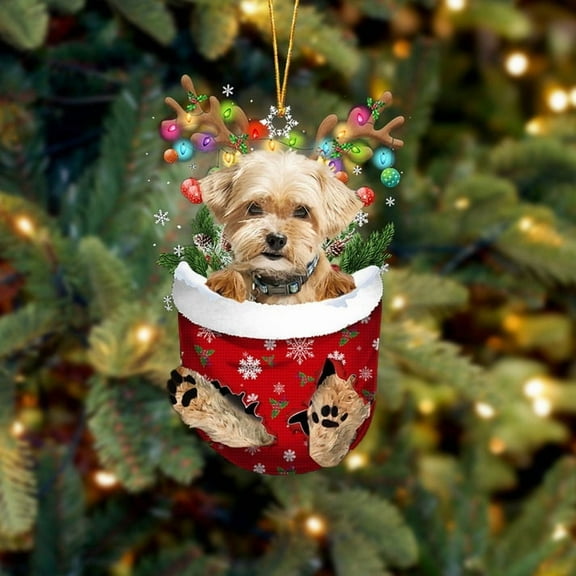 Acrylic 2D FLAT - Shorkie In Snow Pocket Christmas Ornament Flat Acrylic Dog Ornament - Holiday Tree Decoration