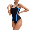 thumbnail image 2 of Women's Sleeveless One Piece Wetsuit Conservative Sexy Backless Color Matching Swimsuit with Removable Bra Pads for Swimming Vacation,Blue,3XL, 2 of 5