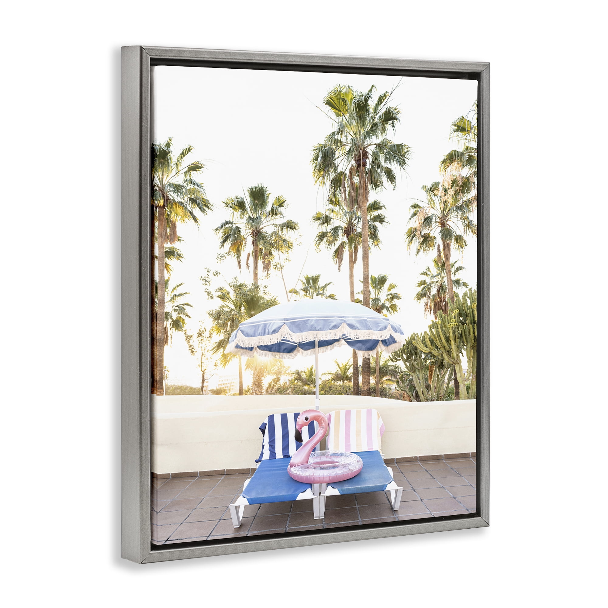 Stupell Industries Poolside Flamingo Float Landscape & Nature Photography Gray Floater Framed Canvas Art Print Wall Art, 25 x 31