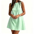 thumbnail image 6 of Women's Gingham Plaid Sleeveless Crew Neck Swing Mini Dress Casual Back Zipper for Summer Daily Beach Vacation Green M(M), 6 of 7