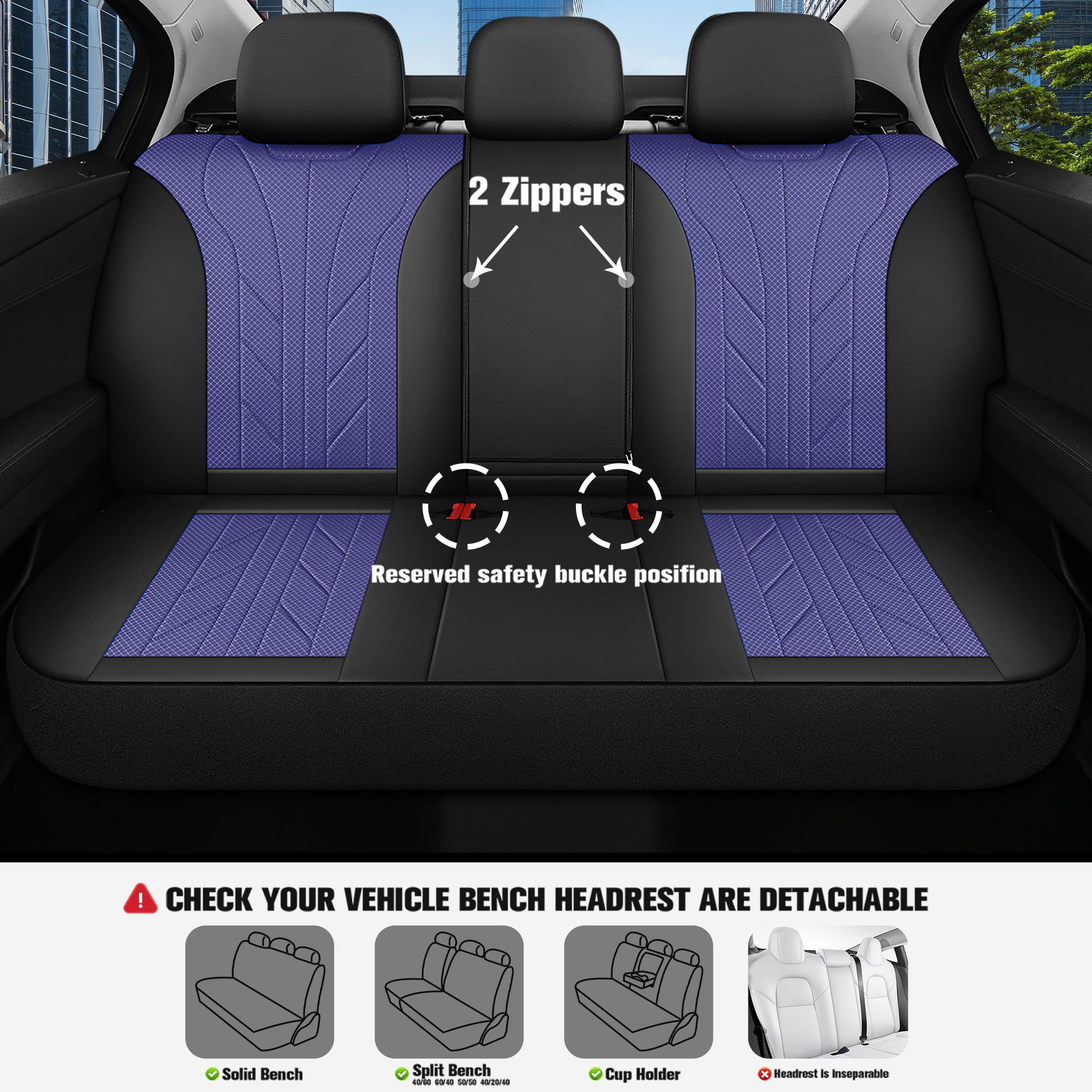 Caromop Blue, Luxury Faux Leather & Fabric, Breathable 3D Foam, Armrest Covers,Airbag compatible,Full Seat Covers