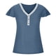 thumbnail image 4 of Fiudx Ofertas Relámpago Blusas de Pullove Informales Sólidas de Manga Corta con Botones y Cuello En V de Verano para Mujer a La Moda, 4 of 6