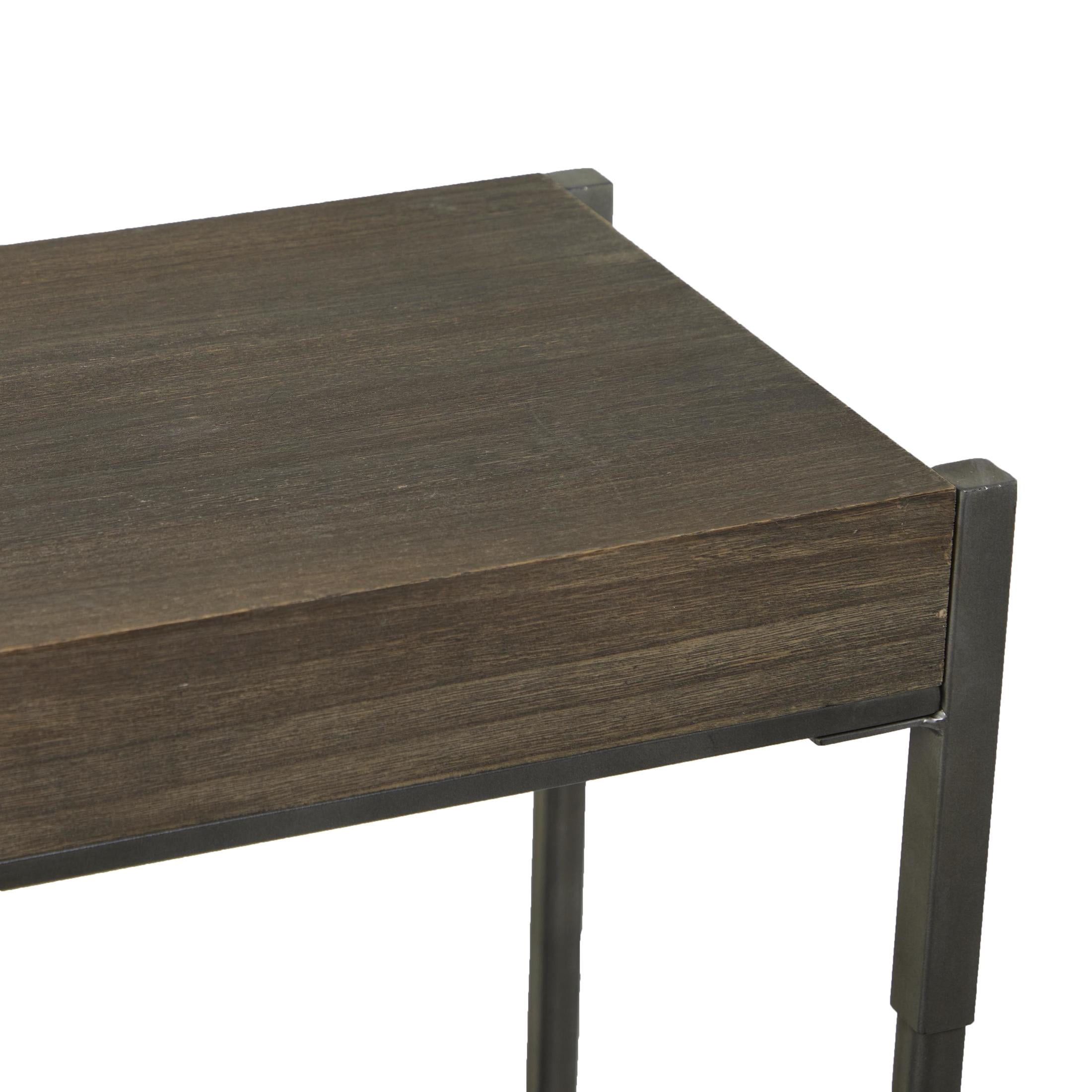 DecMode 49" x 32" Gray Metal Shelf Console Table with Brown Wooden Top, 1-Piece