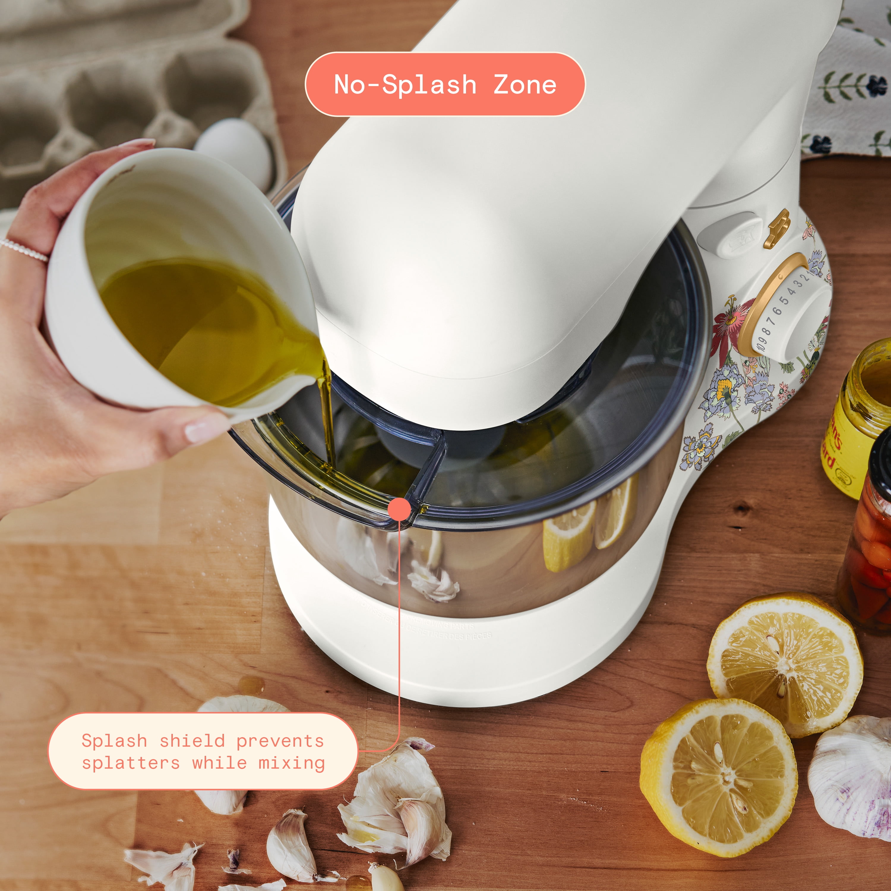 Beautiful 3.5 Qt Stand Mixer with Flat Beater, Dough Hook, Balloon Whisk, Wildflower White Icing by Drew Barrymore
