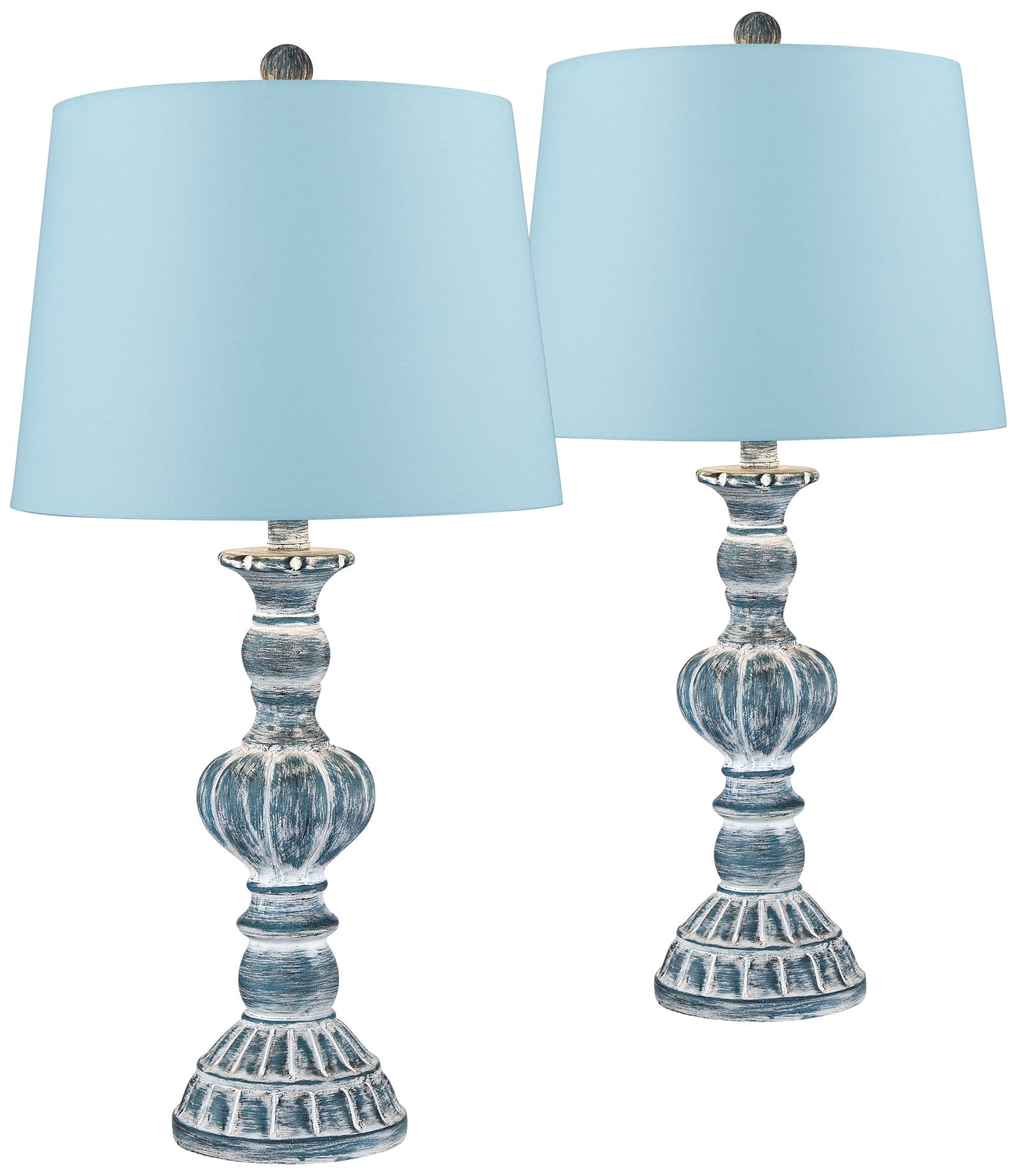 Regency Hill Country Cottage Table Lamps Set Of Blue Wash Fabric