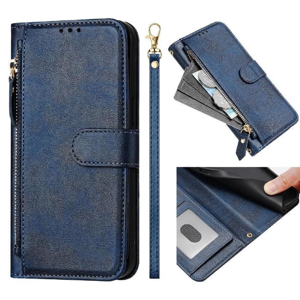 FOXDOCK Funda Tipo Cartera para itel Power 70 Cuero PU con Cremallera y Correa de Muñeca, Ranuras para Tarjetas, Soporte Plegable, Cierre Magnético