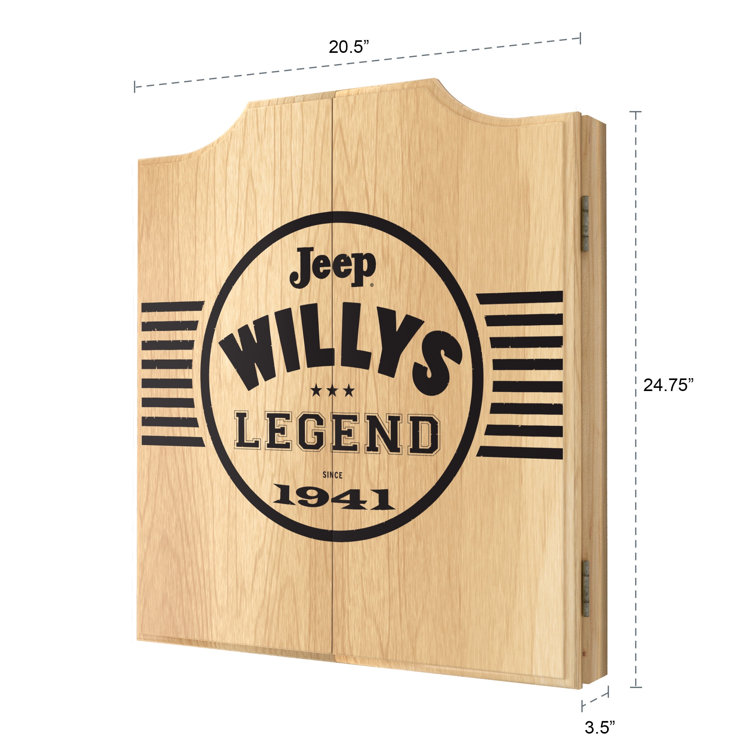 Jeep Willys Legend Black Dart Board Cabinet Set with 6 Steel Tip Darts