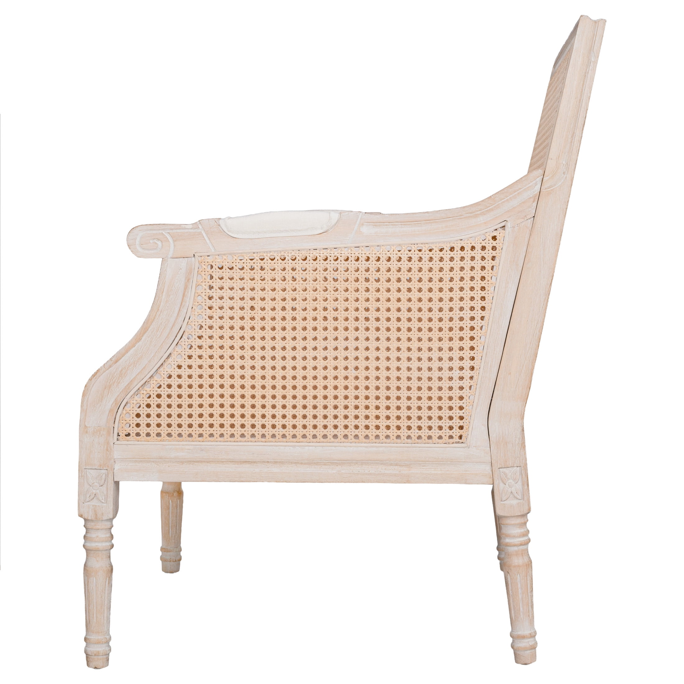 Noble House French Country Upholstered Accent Armchair with Vintage Rattan Back and Solid Rubber Wood Frame, Beige