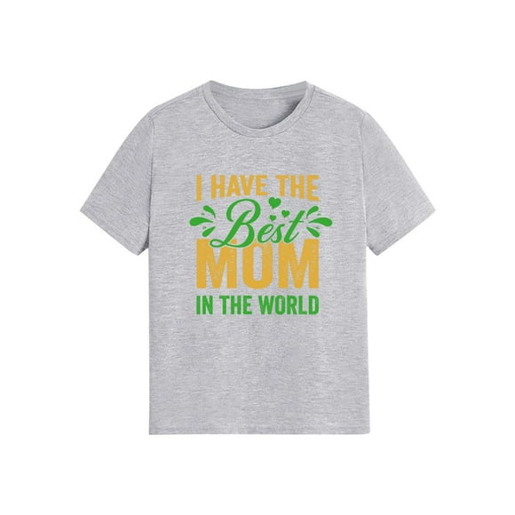 Mother's Day T-shirt for Kids, Short Sleeve Round Neck Cotton-Poly Blend, Loose Fit Casual Top, Soft Breathable Fabric, Ideal for Birthday Parties and Photography, Black