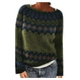 thumbnail image 1 of Fartey Chandail à Enfiler pour Femmes, Chandail Fair Isle Vintage, Automne Hiver, Manches Longues, Col Ras du Cou, Chandails, Doux et Confortable, Chandails Quotidiens, Vert Armée, P-2TG, 1 of 5