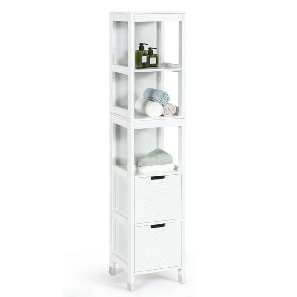 Finihen Bathroom Storage Cabinet, Bathroom Floor Cabinet, 5-Tier Multifunctional Bathroom Floor Cabinet Storage with 2 Drawers, for Bathroom, Living Room, Bedroom, Kitchen, White Finihen Bathroom Storage Cabinet, Bathroom Floor Cabinet, 5-Tier Multifunctional Bathroom Floor Cabinet Storage with 2 Drawers, for Bathroom, Living Room, Bedroom, Kitchen, White