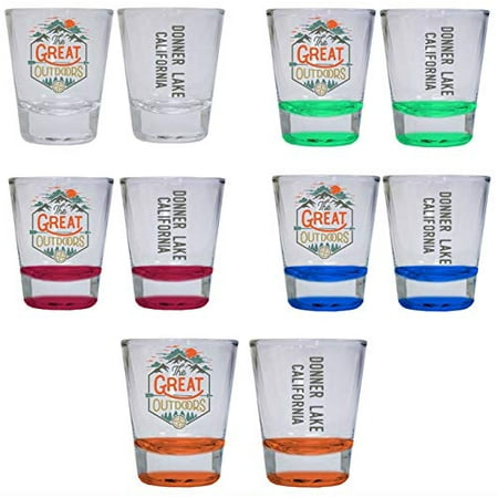 

Donner Lake California The Great Outdoors Camping Adventure Souvenir Round Shot Glass (4-Pack One of Each: Red Blue Orange Green 4)