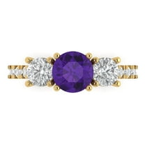 1.97 ctw 3 Stone Anniversary Ring for Women | Round Cut Natural Amethyst | Hyperallergenic Solid 18K Yellow Gold