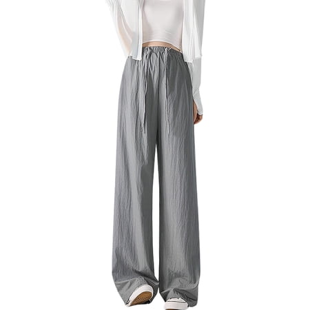 XPMWRP Womens Wide Leg Pants High Waisted Casual Drawstring Baggy Summer Flowy Beach Boho Palazzo Pants Long Trousers Dark Gray L