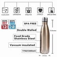 thumbnail image 2 of Bouteille d'Eau en Acier Inoxydable Isolée sous Vide à Double Paroi 17oz - Parfaite pour Sports Extérieurs Camping Randonnée Cyclisme +une Brosse de Nettoyage, 2 of 6
