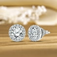 thumbnail image 2 of JeenMata 3 Carat - April Cubic Zirconia Birthstone Halo Stud Earrings - Round Cut in 18K White Gold Plating for Women, 2 of 6