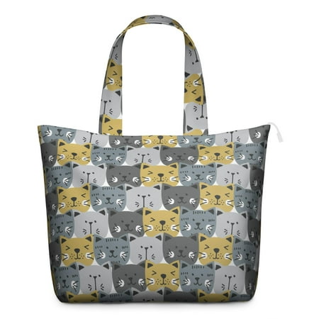 Geometric Cat Pattern Travel Duffel, Abstract Cat Art Weekender Tote Bag, Large Capacity Carry-on for Women
