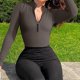 thumbnail image 4 of 2026 Women Front Zip Bodysuits Round Neck Bodycon Ribbed Bodysuit Shapewear For Casual Daily Home Wear, 4 of 5
