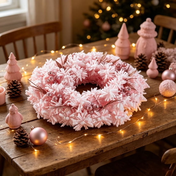Flocked Christmas Wreath Artificial Frosted Wreath With Glitter Balls For Winter Front Door Window Fireplace Decor