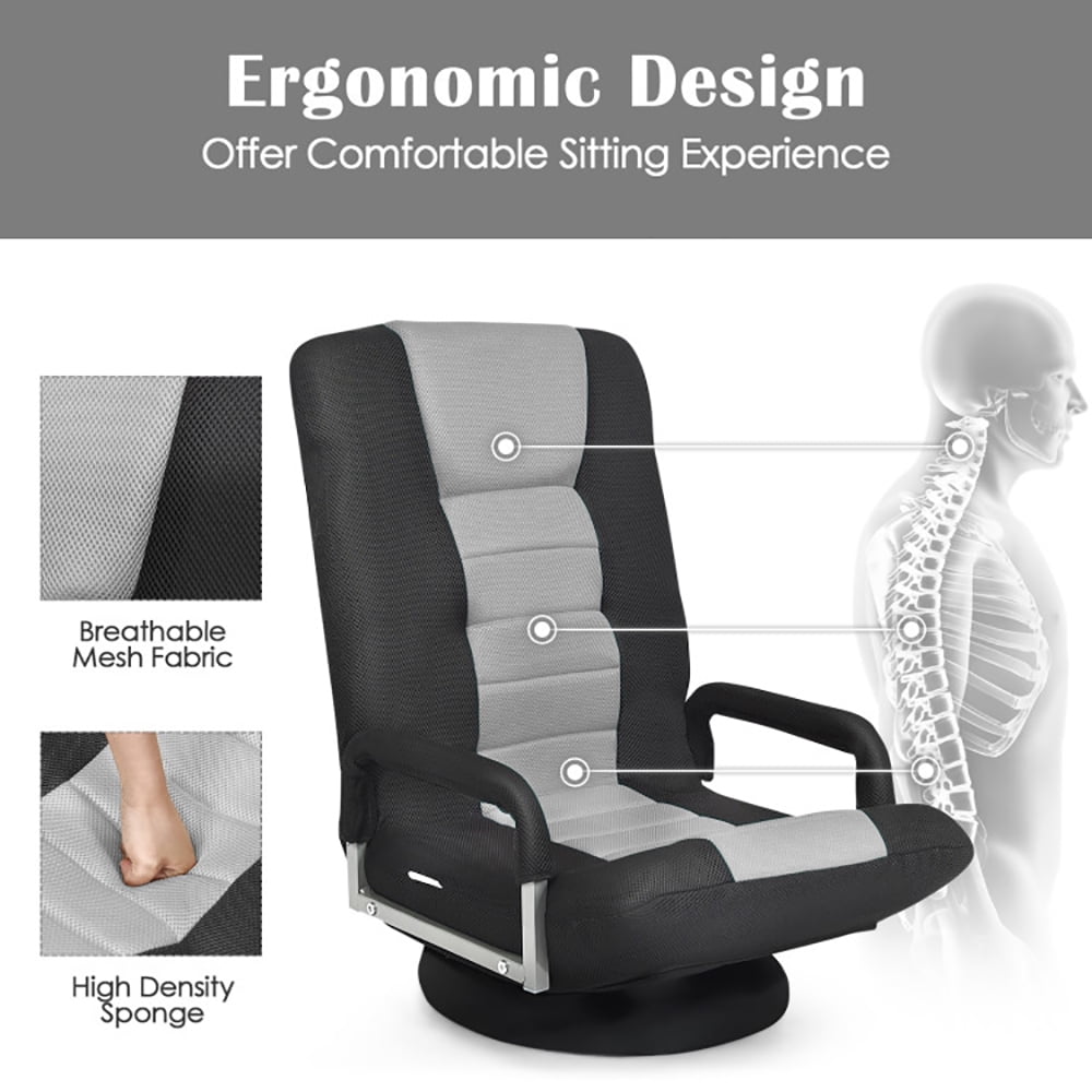 Finihen Swivel Gaming Floor Chair, 360-Degree Swivel Gaming Floor Chair with Foldable Adjustable Backrest, for Living Room, Home, Office, Blue