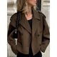 thumbnail image 5 of Chaqueta de lana corta Retro con doble botonadura para mujer, abrigo informal de manga larga con cuello de solapa, color marrón oscuro, prendas de vestir exteriores elegantes para mujer de otoño ﻿, 5 of 5