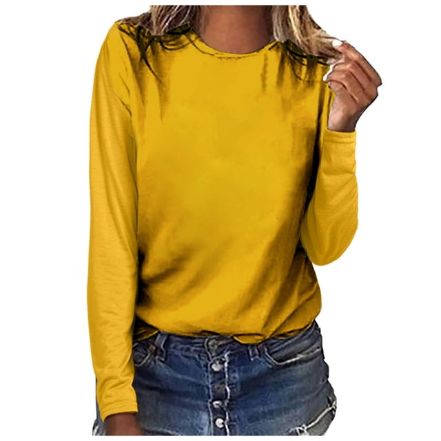 Hauts pour Femmes Col Rond Couleur Unie Manches Longues Décontracté Ample Blouse T-shirt Hauts