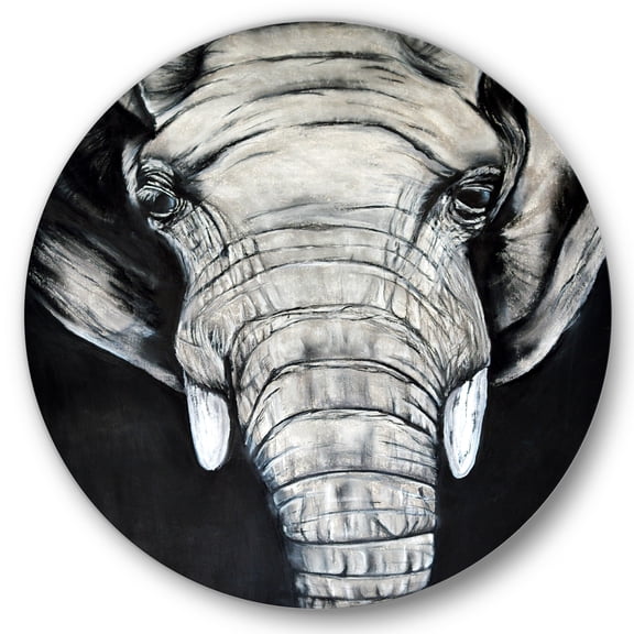 Designart 'The Close Up Portrait Of An African Elephant' Farmhouse Circle Metal Wall Art 36x36 - Disc of 36