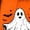 Orange, variant on Smiling Ghost Print Onesie for Women & Men, Halloween Matching Flannel Jumpsuit with Pumpkin Stem Hood & Zipper Front — Unisex Adult Pajama Set for Cosplay & Lounge Black L